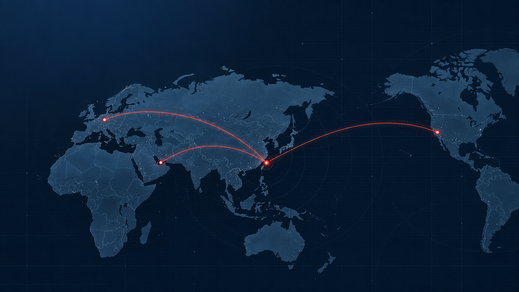 Illustrated delivery routes from Suzhou to the Middle East, Europe and North America